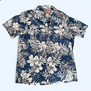 RJC Hawaiian Shirt Blue and White Tropical Size Large Vintage Like New Style103C